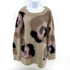 Kate Spade New York Women's M Wool Mohair Rose Intarsia Sweater Tan Pink Gray